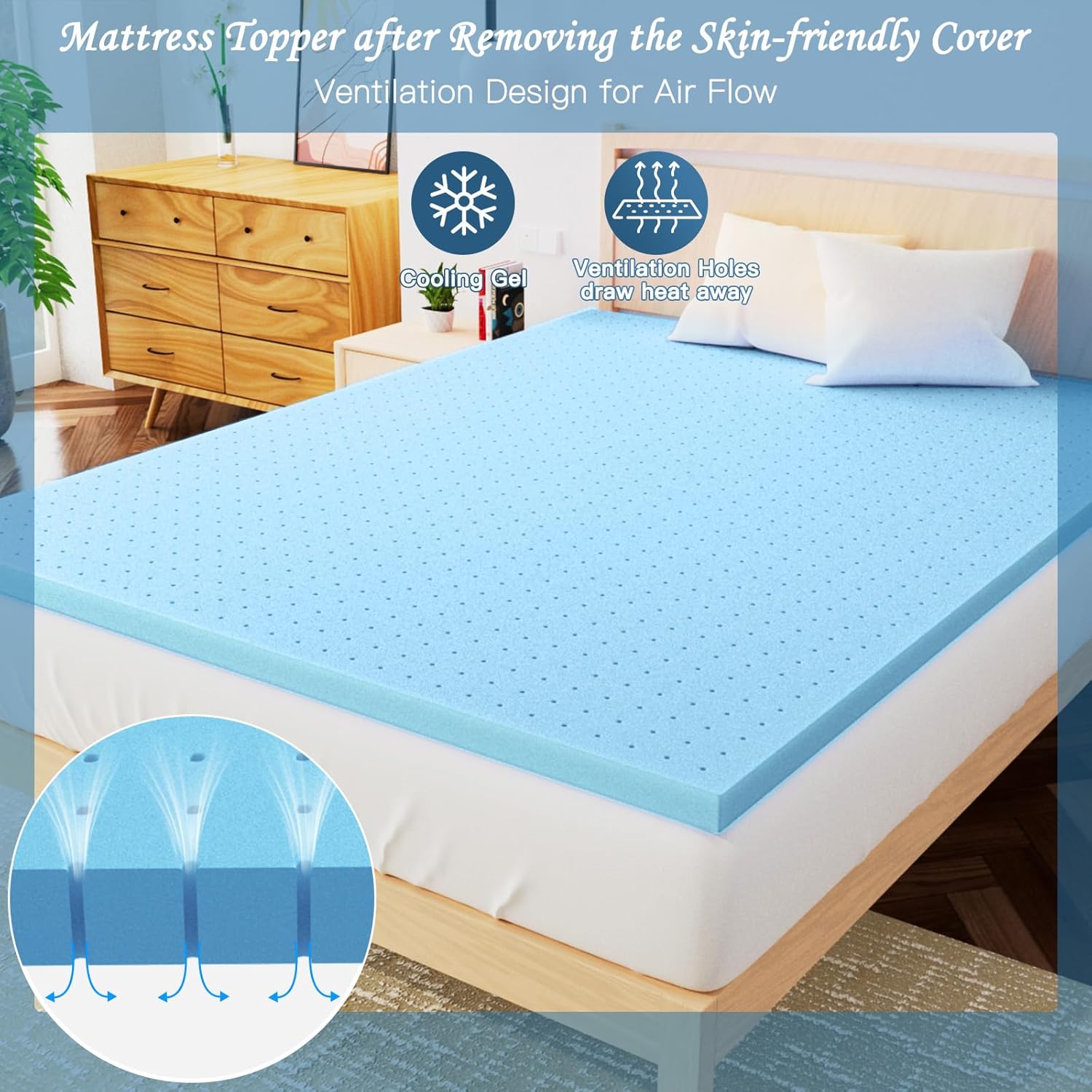 Airensky 2 Inch Memory Foam Mattress Topper,Cooling Gel Infused High Density Twin(39x75) Topper with Removable Skin-Friendly Cover,Bed Topper for Pressure Relief Back Pain, CertiPUR-US Certified